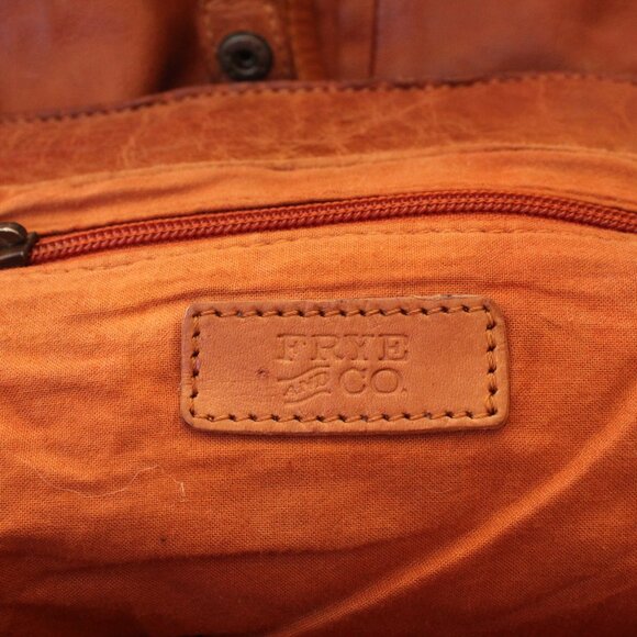Frye Shoulder Bag Vintage Rustic British Tan Leather Clean lining - Picture 11 of 16